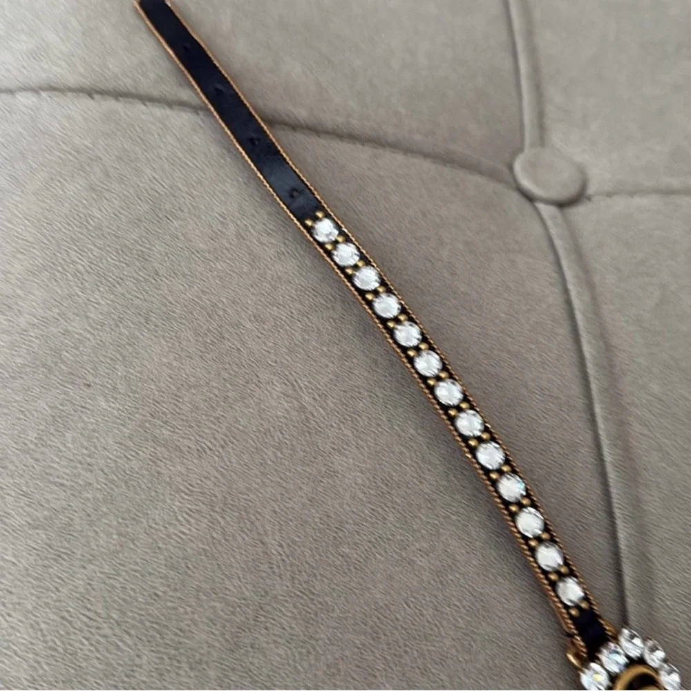 Gucci Calfskin Crystal Embellished Double G Choker Necklace Black - Picture 7 of 13